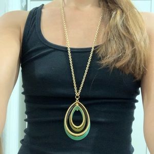 Gold and turquoise teardrop pendant necklace